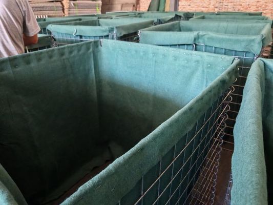 حواجز دفاعية مملوءة بالأرض الرملية قابلة للطي من الأسلاك المجلفنة مع مادة البولي بروبيلين غير المنسوجة وتصميم قابل للتكديس